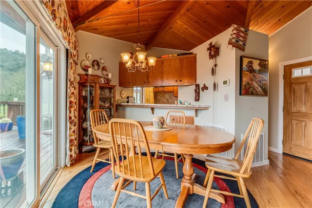 a dining room with furniture and wooden floor
