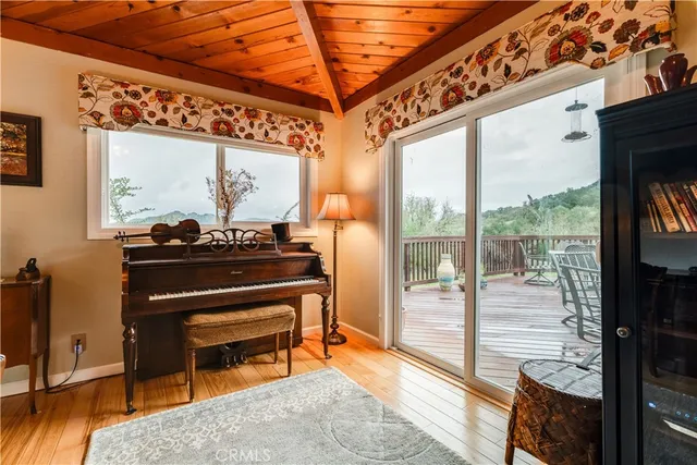 a living room with a large window