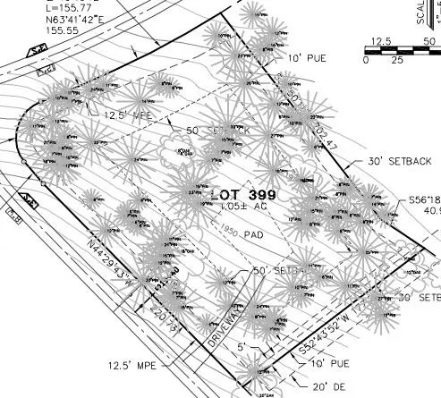a view of a swimming pool with a yard and trees around