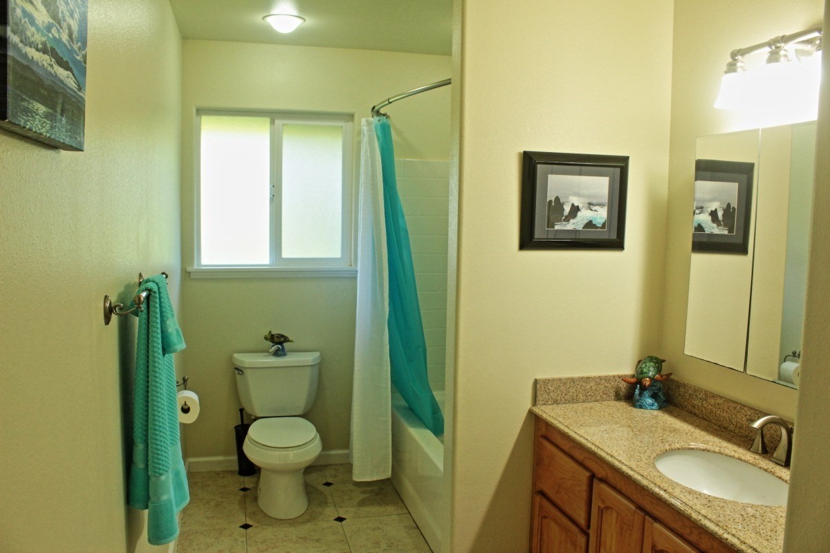 18-1354 Nichols Rd Mountain View Mountain View, HI 96771 - Photo 18 of 30 a bathroom with a granite countertop toilet sink and mirror