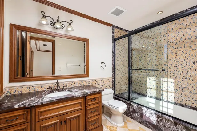 a lobby with a black and white walls