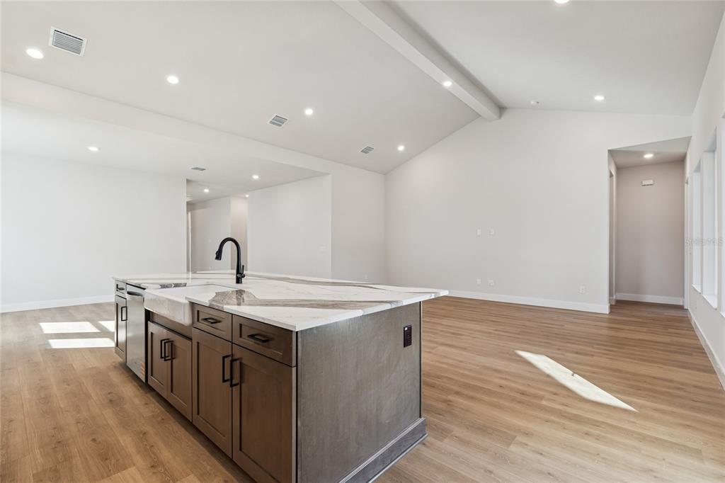 31479 Hayman Loop Wesley Chapel, FL 33545 - Photo 7 of 45 a kitchen with stainless steel appliances granite countertop a sink a stove and a wooden floor
