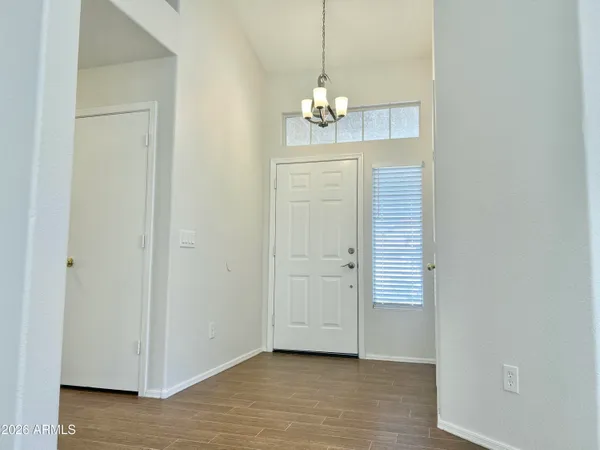 a view of a chandelier in a room