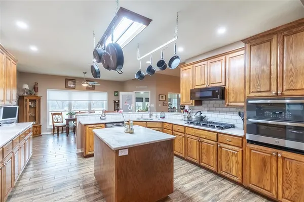 a kitchen with lots of counter top space