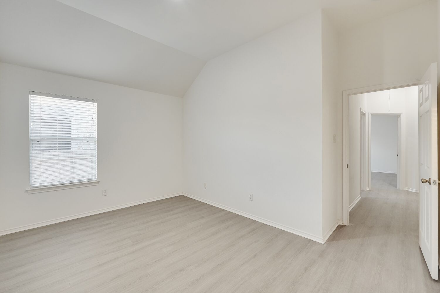 298 Fall Drive Kyle, TX 78640 - Photo 16 of 23 bedroom featuring vinyl plank flooring and vaulted ceiling