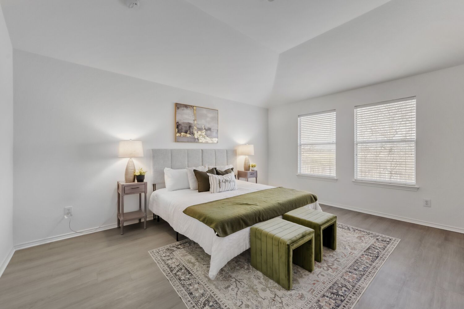 298 Fall Drive Kyle, TX 78640 - Photo 7 of 23 Bedroom with wood finished floors and vaulted ceiling. Privately located in the back of the home.