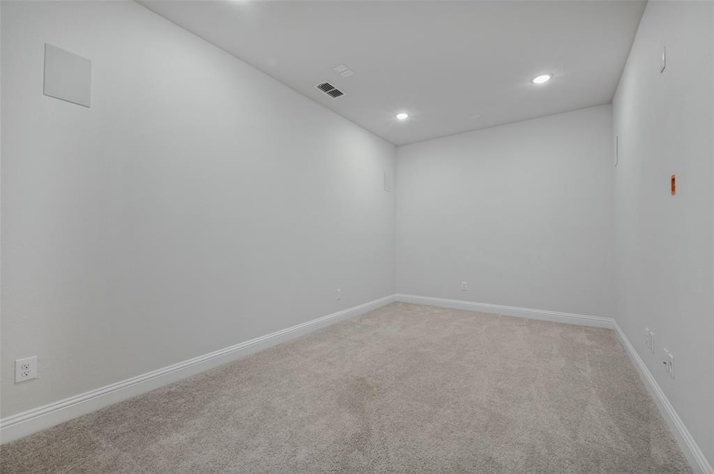 15862 Shasta Daisy Road Frisco, TX 75035 - Photo 11 of 15 Media Room with recessed lighting, light-toned carpeting, white wall finishes, and ceiling-mounted sound speakers.