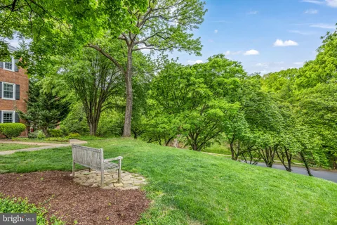 a view of a bench in a garden