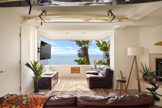 a view of a patio with couches and a potted plant on a table