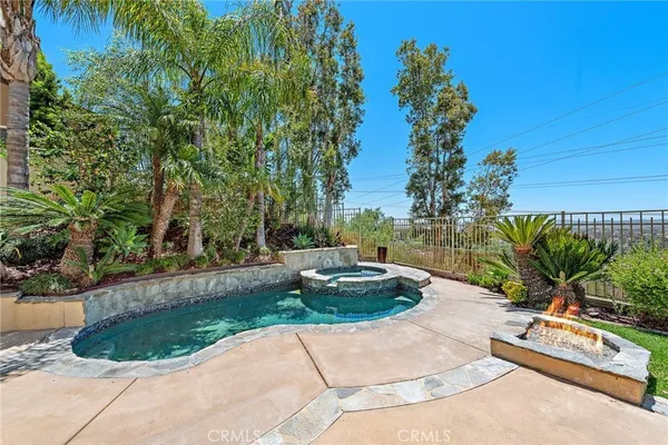 a garden view with a seating space