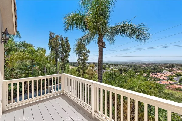 a view of a roof deck with palm trees
