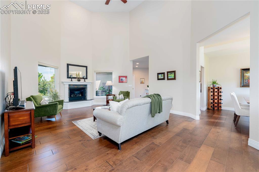 15721 South Furrow Road Larkspur, CO 80118 - Photo 18 of 50 a living room with furniture and a fireplace