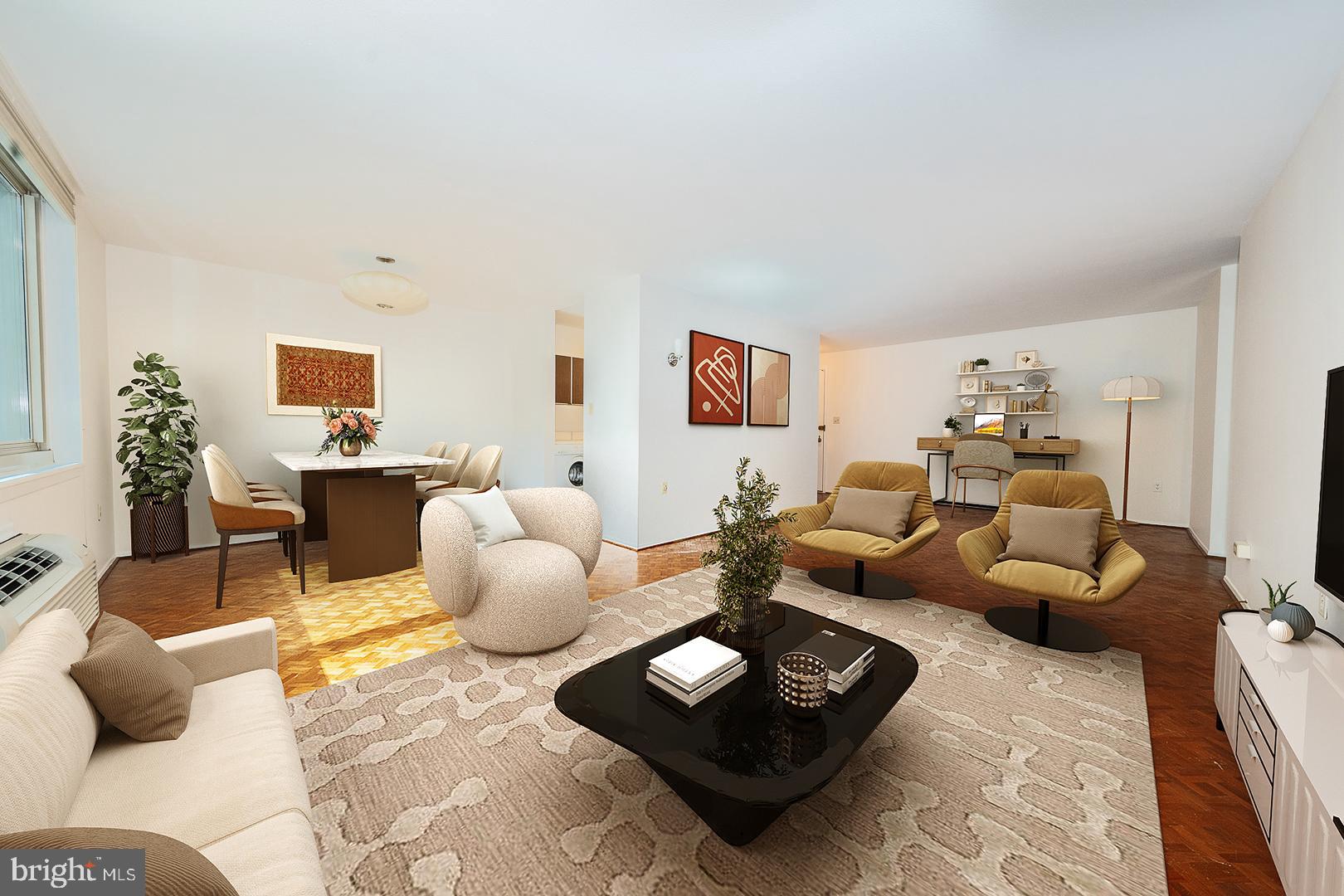 a living room with furniture and a rug