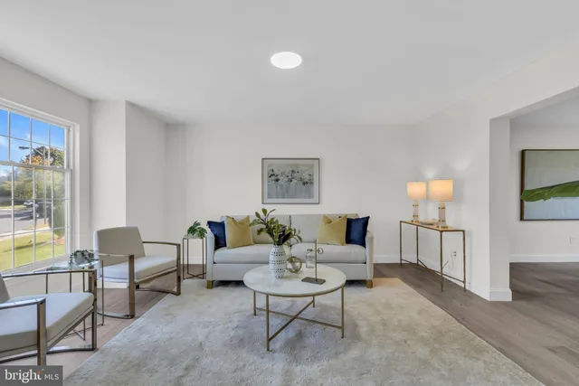 a living room with furniture a couch and a potted plant