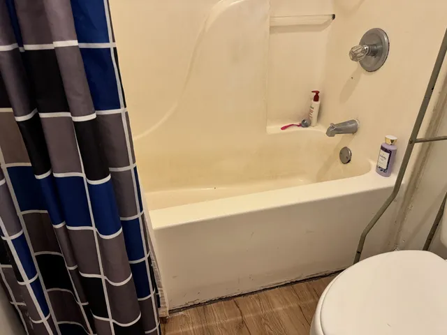 a bathroom with a bathtub