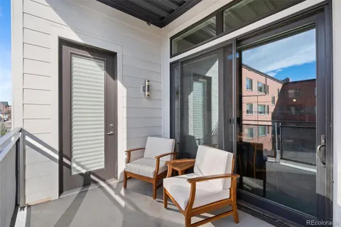 a view of a building with a large window