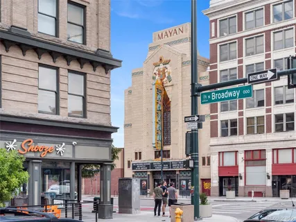 a front view of a building with street