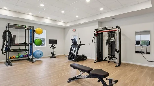 a view of a room with gym equipment