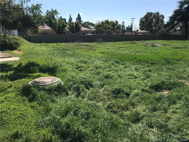 a view of a garden with houses