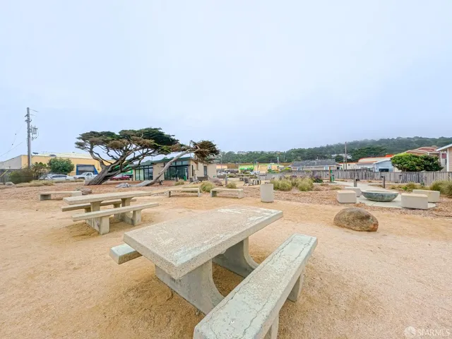 a view of a terrace with lawn chairs and potted plants