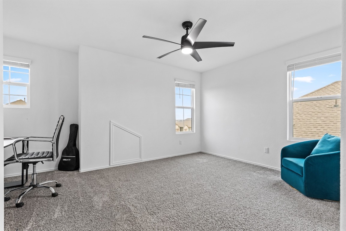432 Clear Springs Road Georgetown, TX 78628 - Photo 15 of 27 Unfurnished office with healthy amount of natural light, carpet, and a ceiling fan