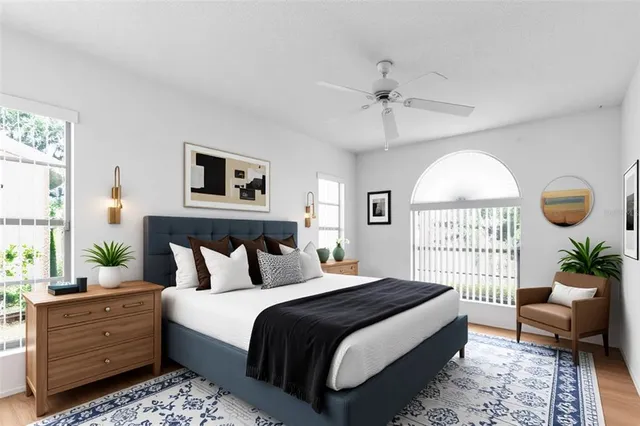 a view of a lake with a yard and mountain view