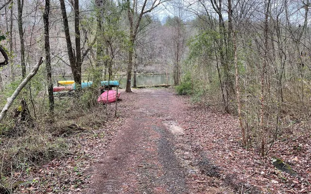 a view of backyard with swimming pool and seating space