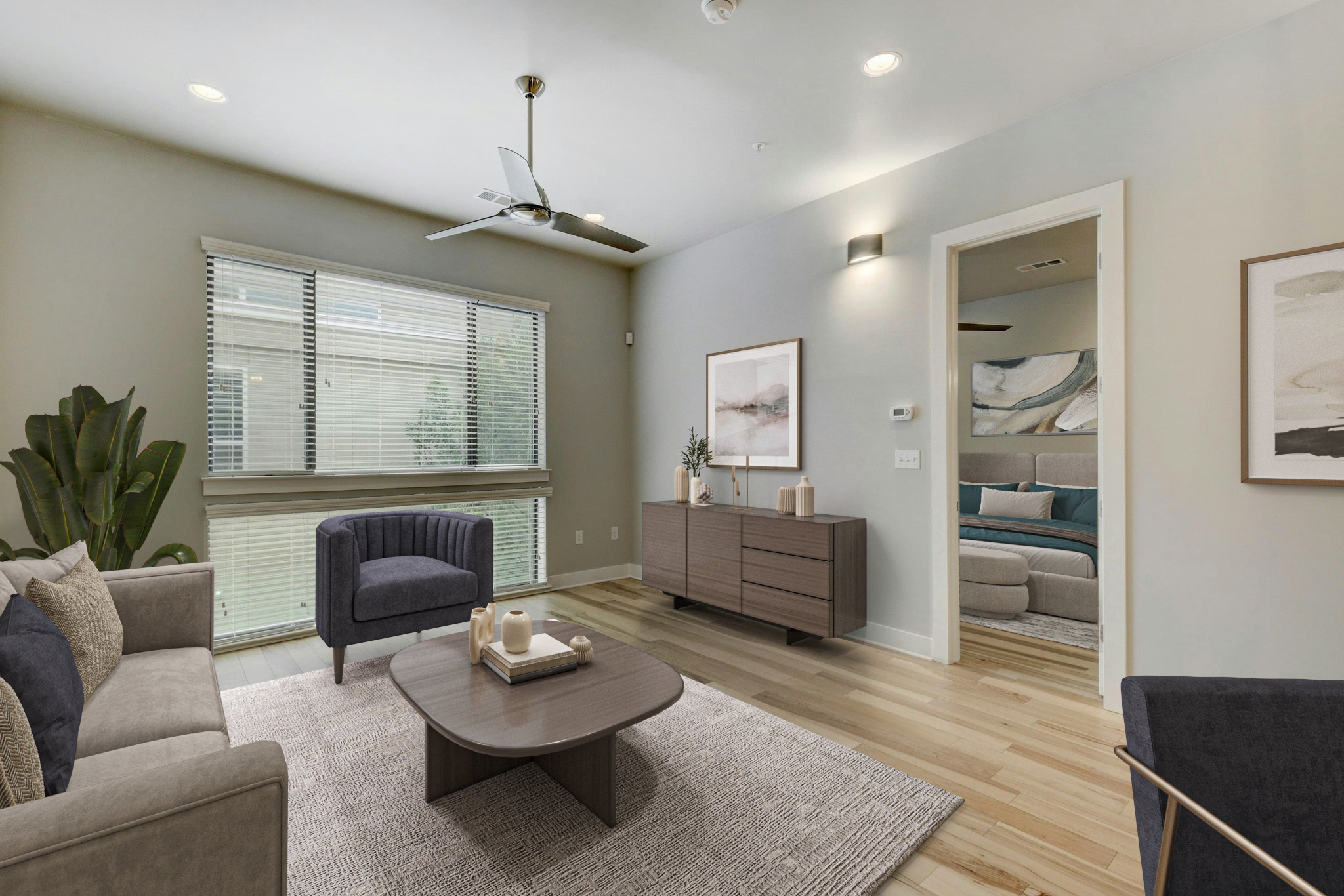 2314 Enfield Road, Unit 202 Austin, TX 78703 - Photo 4 of 20 Natural light illuminates the tall living area.