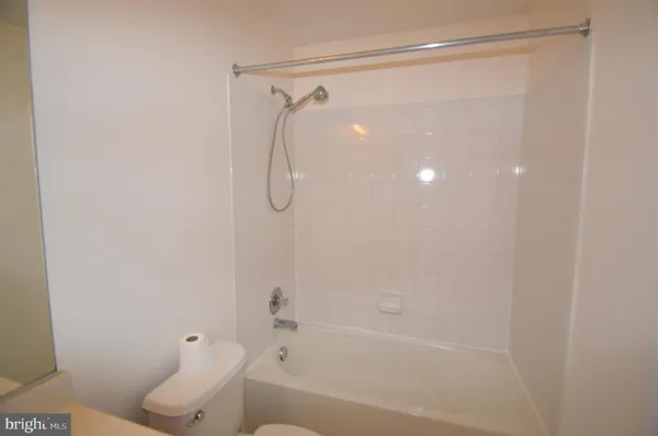 a bathroom with a shower and a toilet