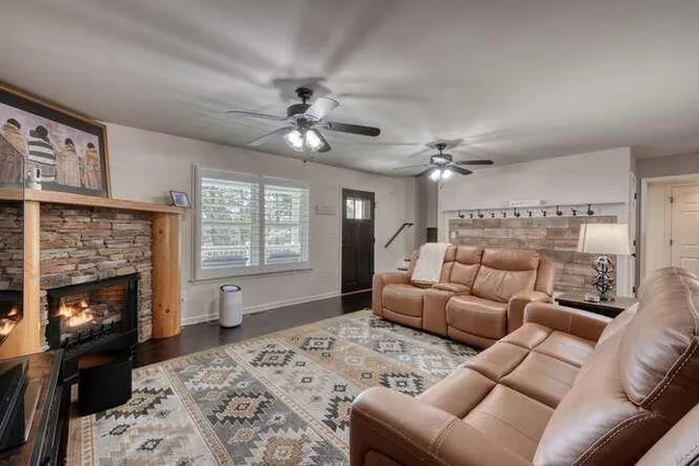 a bedroom with a bed and a table