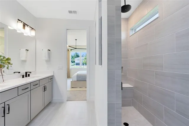 a bathroom with a bathtub