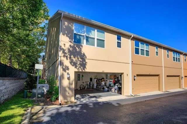 a front view of a building with a street