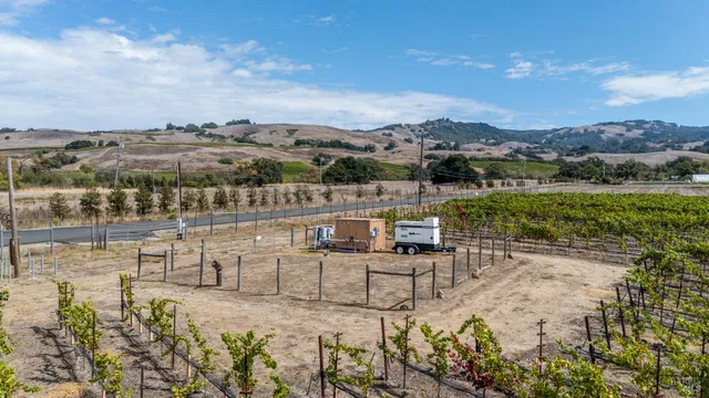 a blue bench sitting in the middle of a building