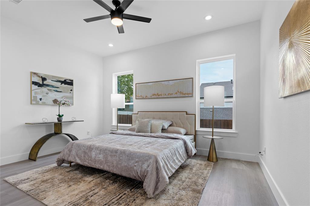 504 South Tennessee Street McKinney, TX 75069 - Photo 13 of 40 Bedroom featuring wood finished floors, a ceiling fan, and recessed lighting