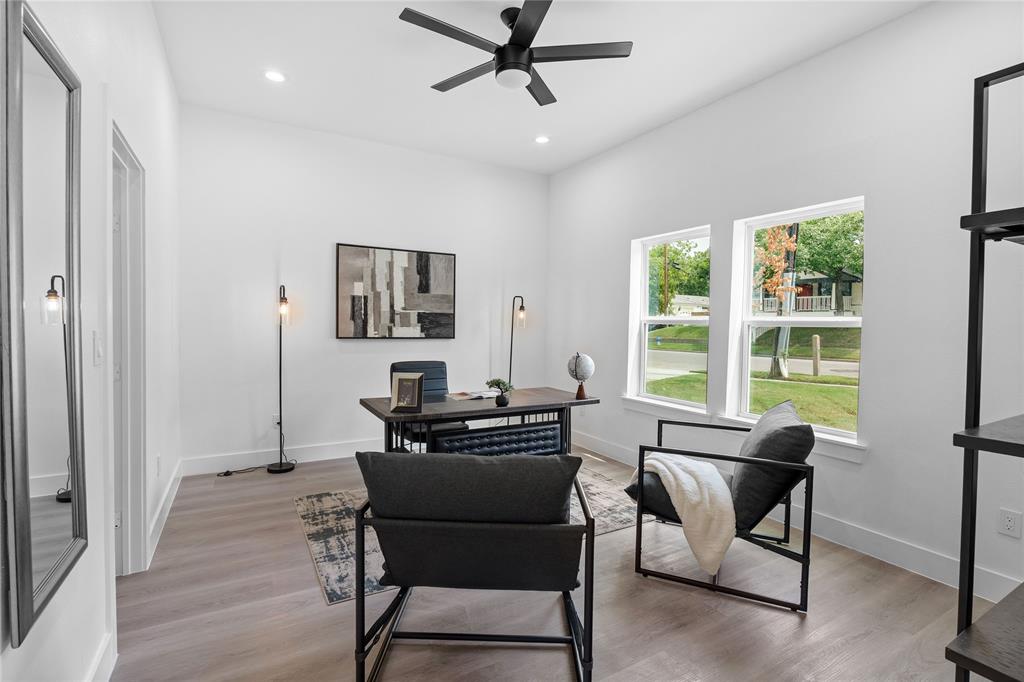 504 South Tennessee Street McKinney, TX 75069 - Photo 20 of 40 Home office with light wood-type flooring, recessed lighting, and a ceiling fan