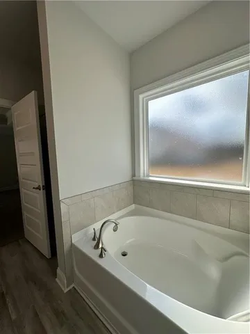 a bathroom with a bathtub