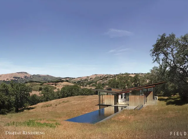 a view of a swimming pool with a mountain