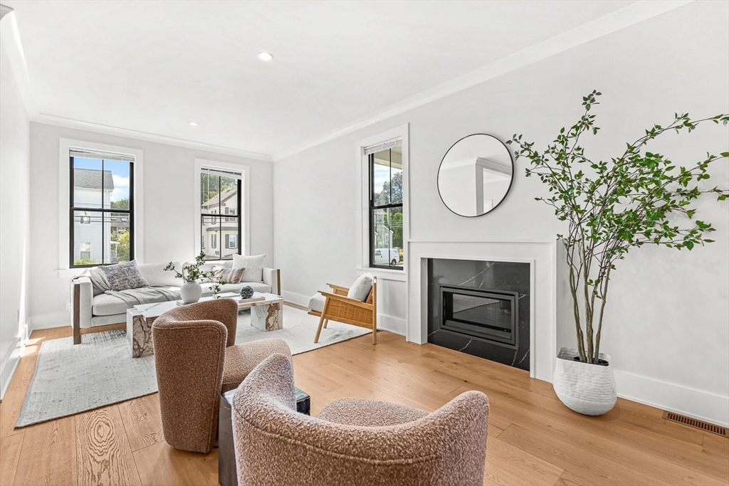 65 Summer Street, Unit 1 Natick, MA 01760 - Photo 3 of 21 a living room with furniture a fireplace and a potted plant