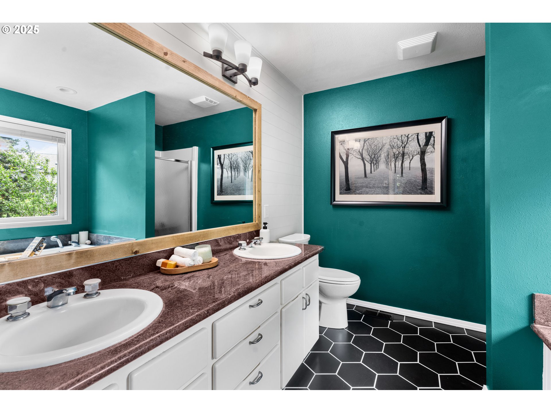 6502 Apollo Road West Linn, OR 97068 - Photo 13 of 48 a bathroom with a double vanity sink toilet and a mirror
