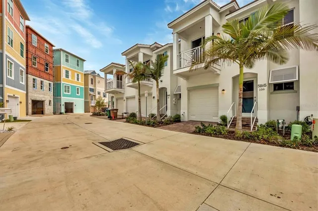 a view of a building with a street