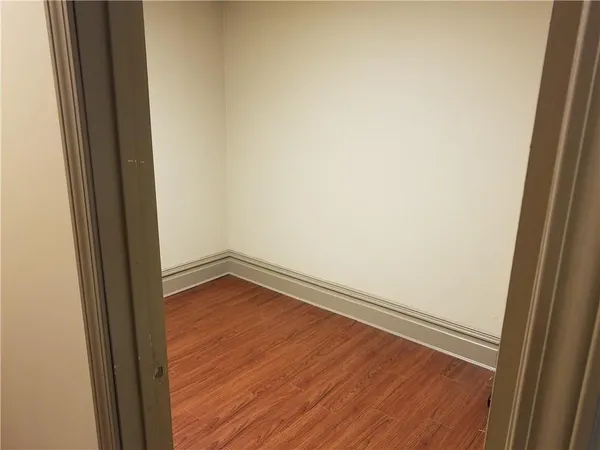 a kitchen with a large window