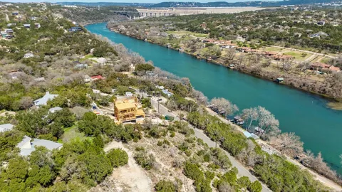 a view of a lake with a city
