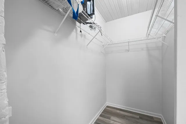 a view of a room with racks on the wall