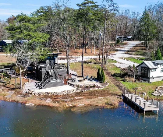 a view of a yard with plants and a table