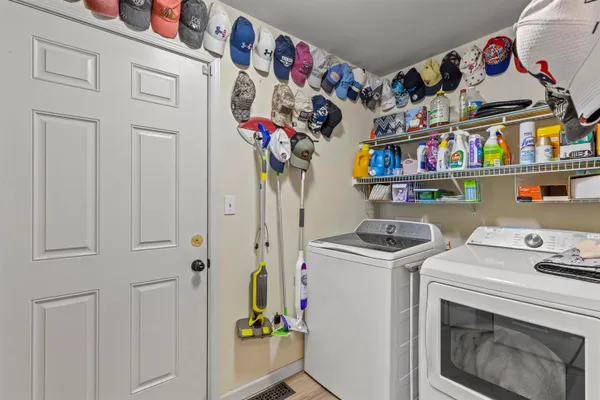a storage room with washer and dryer