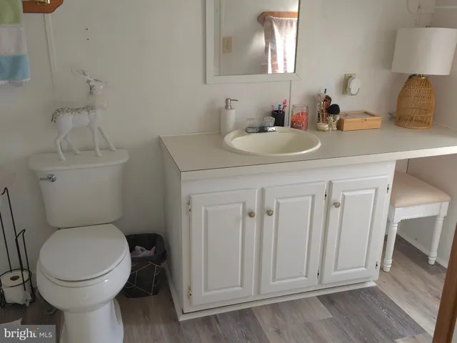 a bathroom with a toilet a sink and mirror