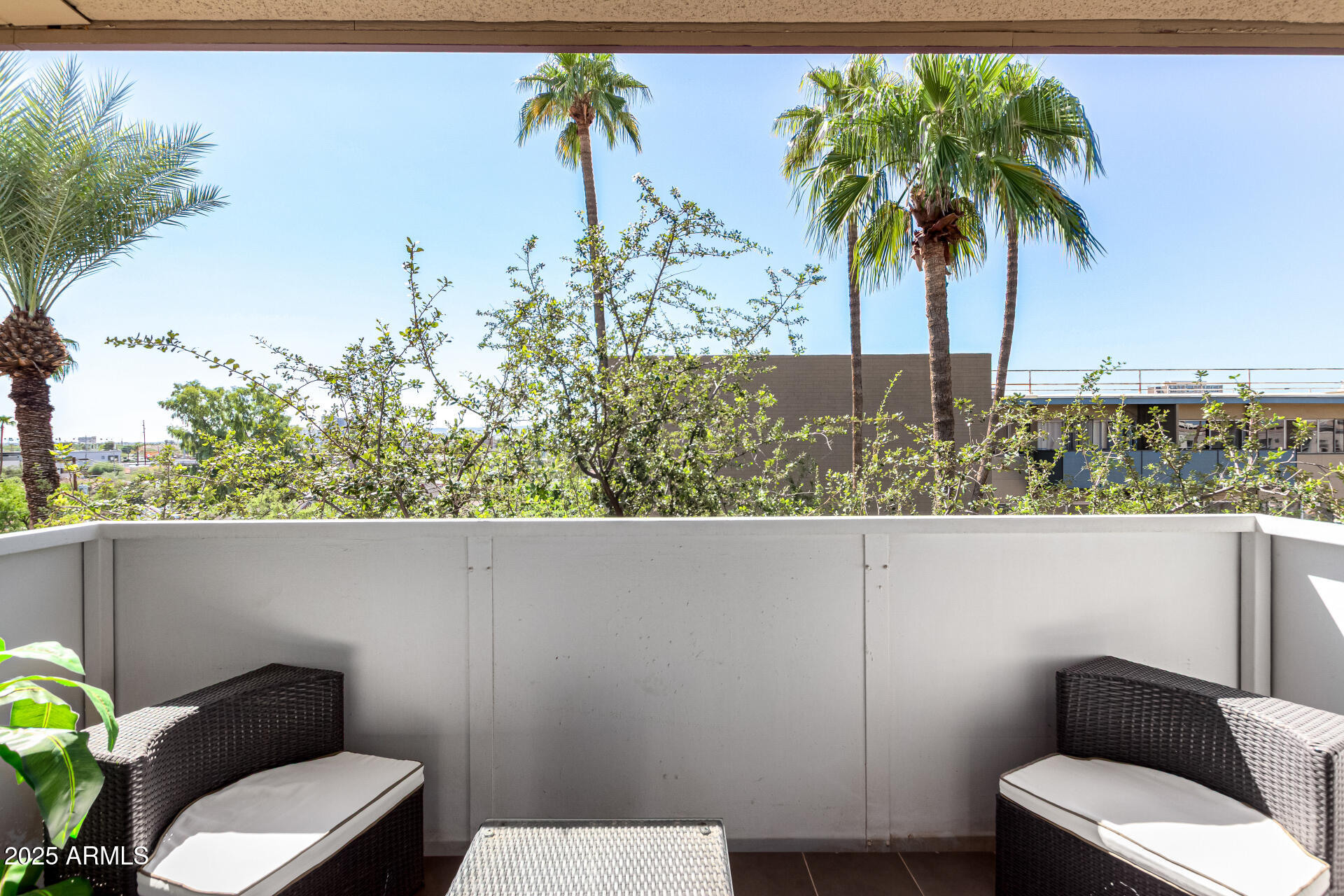 351 East Thomas Road, Unit D505 Phoenix, AZ 85004 - Photo 15 of 28 a view of a balcony with chair and potted plants