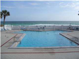 a view of a balcony with an outdoor space
