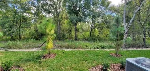 a view of a garden with a slide