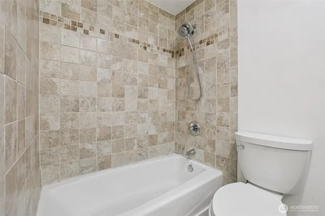 a bathroom with a toilet and a bathtub